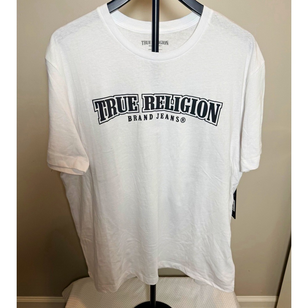 True Religion Mens Relaxed Fit White Graphic Logo Crew Neck Tee L 108766